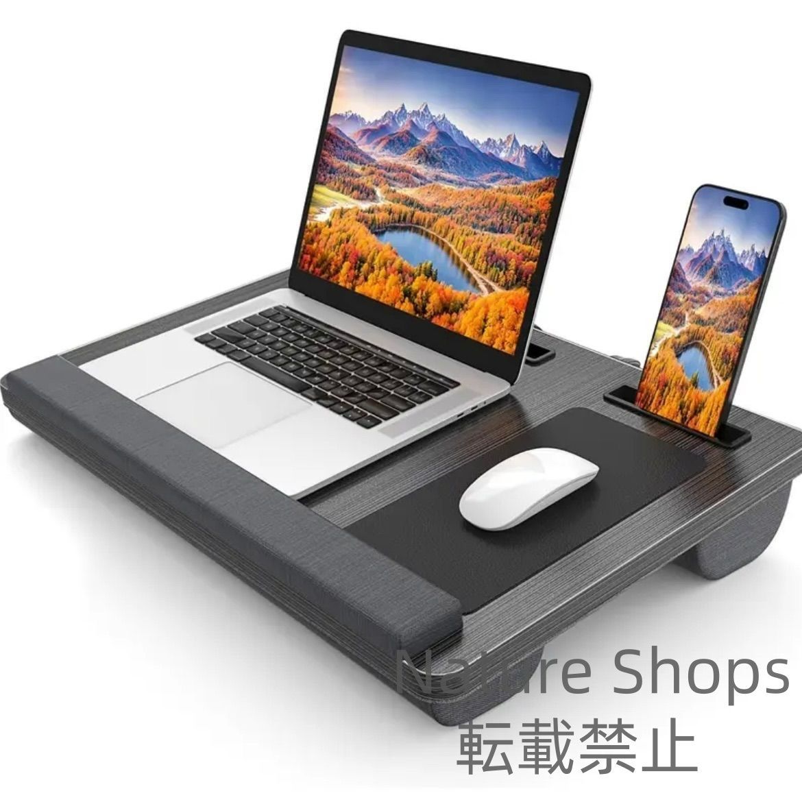 ラップデスク ポータブル リストレスト付き クッション構造 マウスパッド内蔵 タブレットホルダー フォンスロット ポータブルハンドル付き 大型作業面 自宅 学習環境最適 クッション付き引き出し内蔵 オーガナイザー付きhycp27