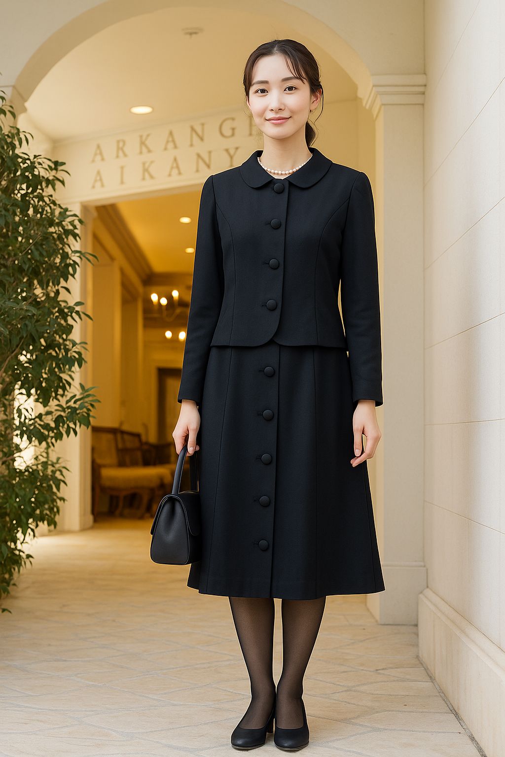 大きいサイズ40 42 Chloe クロエ ブラックフォーマル 丸襟 セットアップ ジャケット フ スカート ブラック