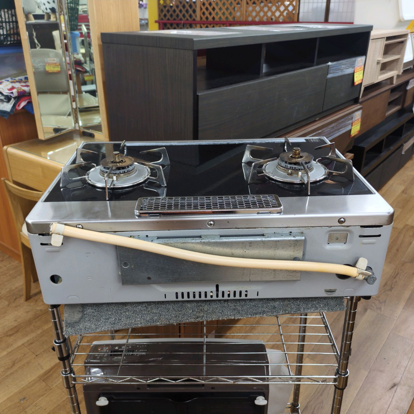 J207 ☆電池BOX訳アリ☆Rinnai☆都市ガスコンロ☆水無し両面焼きグリル