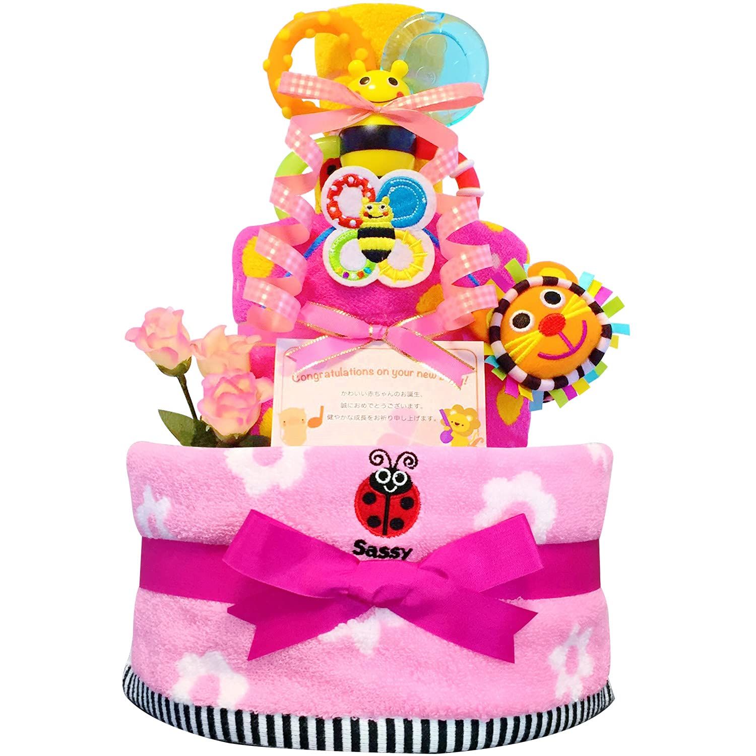 KanonBabys おむつケーキ 女の子 サッシー sassy 出産祝い 2段 Sサイズ 6107 Sサイズ x 22