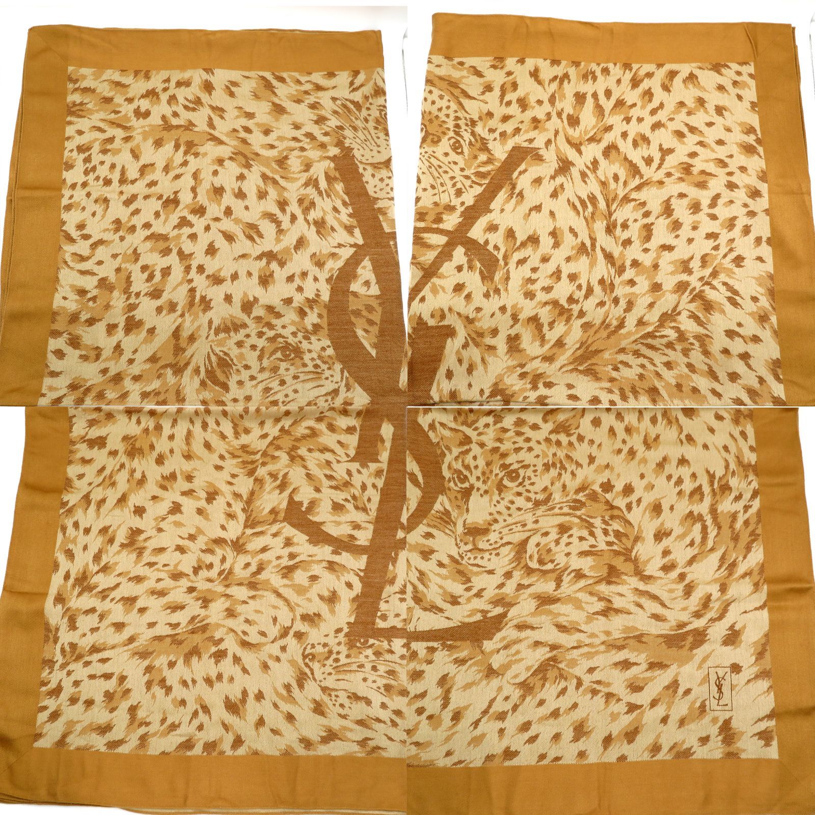 美品】イヴ・サンローラン 大判ストール レオパード 毛 絹 良品】Yves