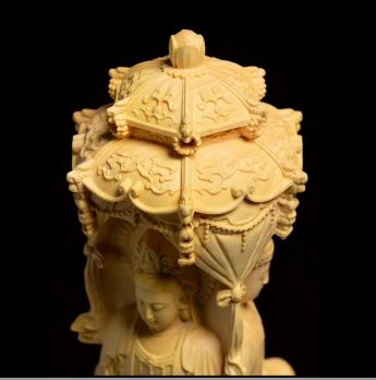 仏像 木彫り 地蔵王菩薩 掃除用刷毛 セット 市場仏像 地蔵王菩薩像 ツゲの木彫刻 新中華風 禅意風 オフィス