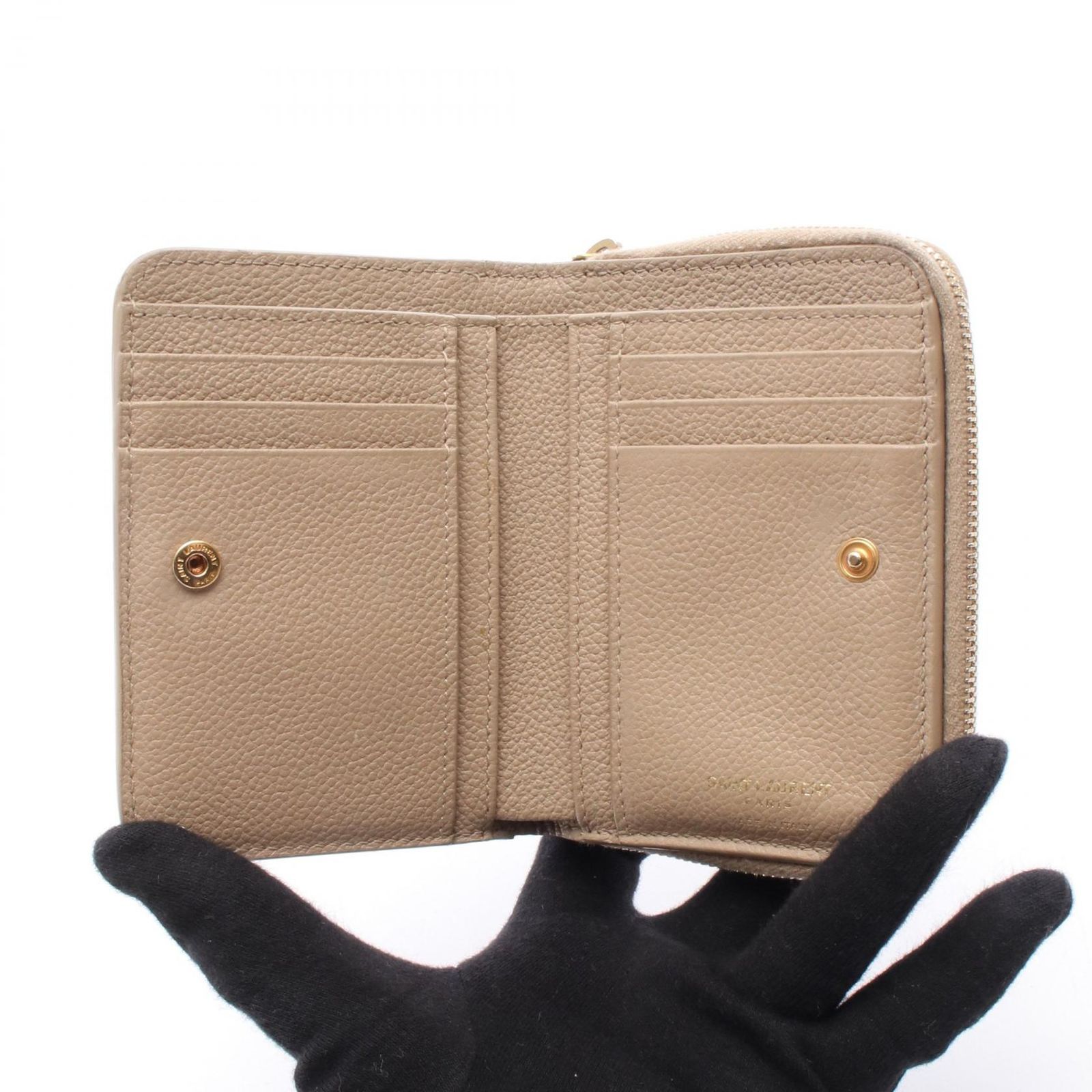 イヴ・サンローラン 二つ折り財布 ベージュ サンローラン SAINT