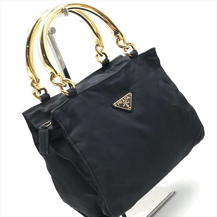 良品 PRADA プラダ テスート ナイロン 三角ロゴ ゴールド ハンドル ハンド バッグ ブラック k2655 - メルカリ