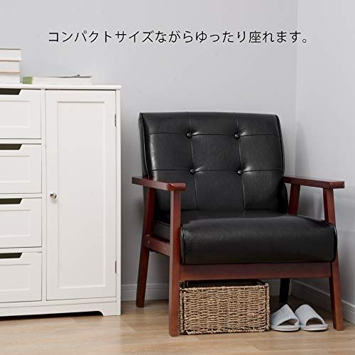 1人掛けソファ カウチソファ 幅66×奥行61×高さ76 cm PVCレザー 肘付き 天然木脚 北欧スタイル レトロモダン ダークブラウン 一人暮らし おしゃれ 脚付き コンパクトソファ ブラック m 8 acb 3 e 94 その他 キッチン 食器