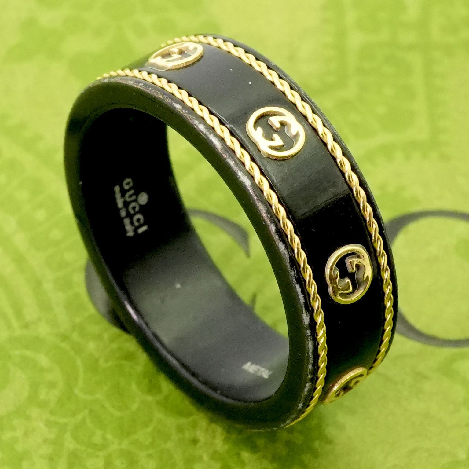 美品 GUCCI ブラックセラミック インターロッキング リング 18WG 美品 GUCCI ブラックセラミック インターロッキング リング 18WG 美品