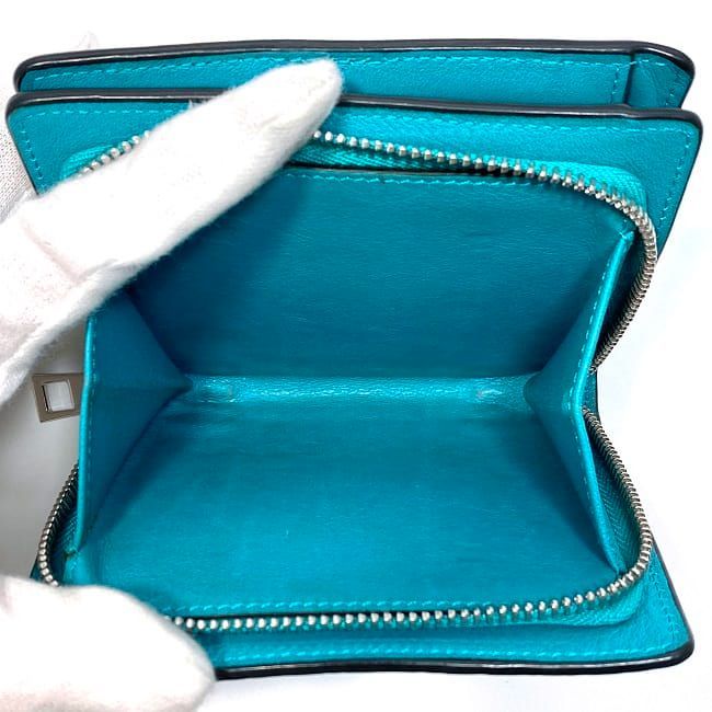 ロエベ 二つ折り 財布 ターコイズ ブルー リピート 美品 レザー 中古