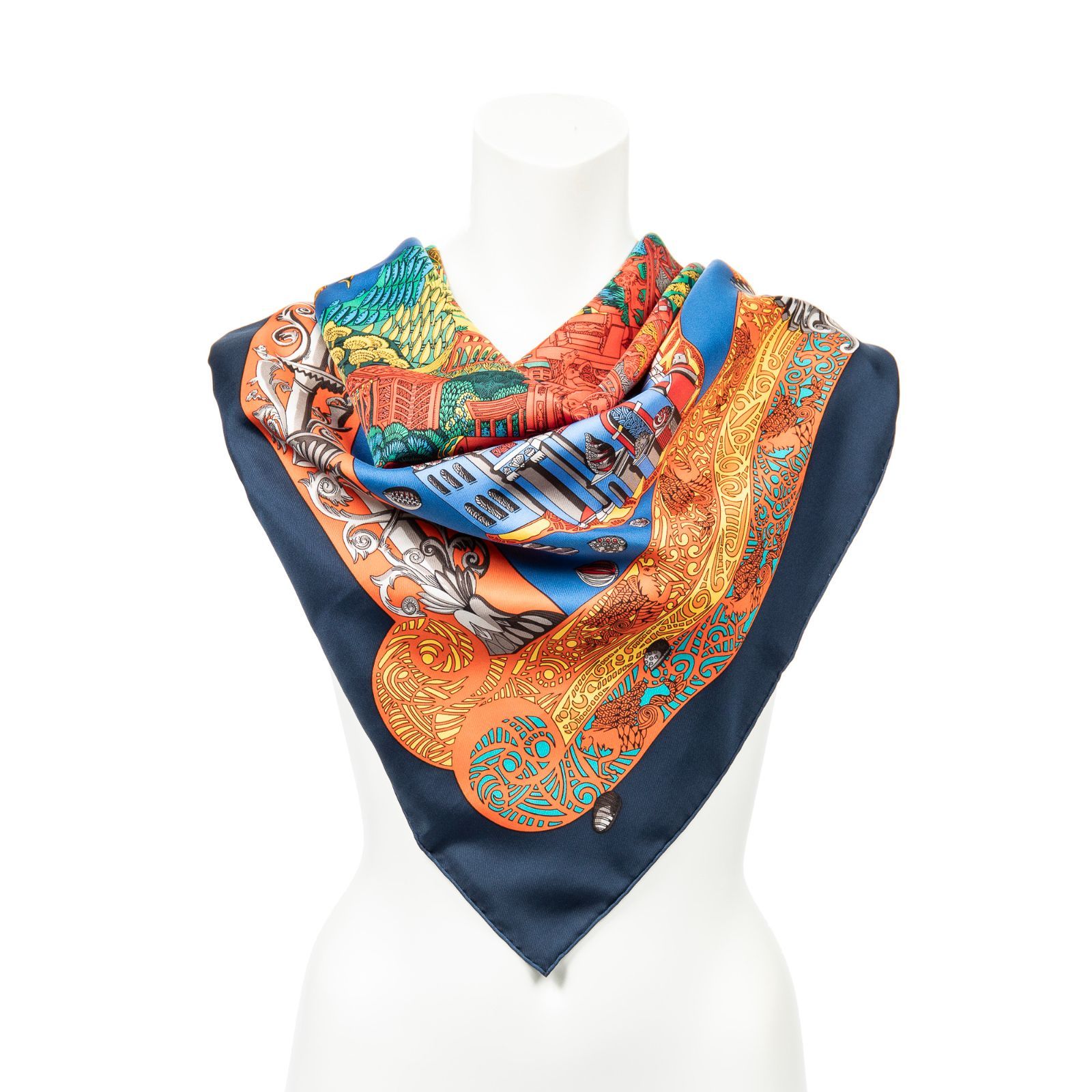 HERMES シルクスカーフ ネイビー