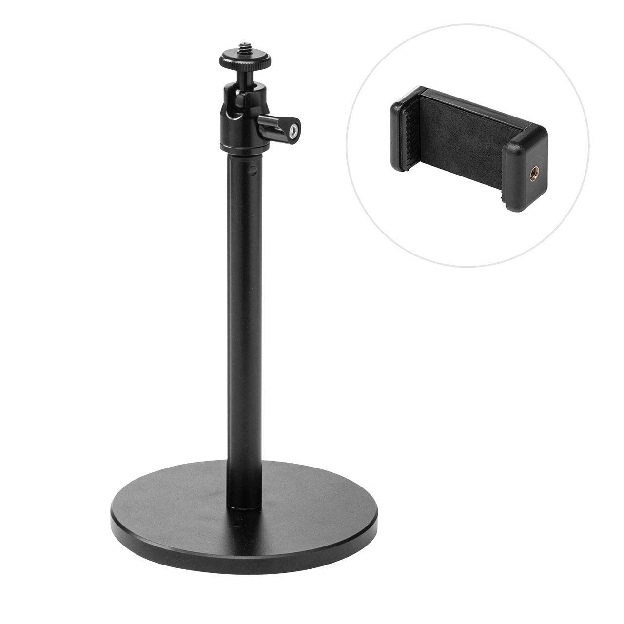 サンワダイレクト WEBカメラ用スタンド 卓上 1|4-20UNCインチネジ スマホホルダー付 高さ21～42.5cm 角度調整 200-DGCAM023