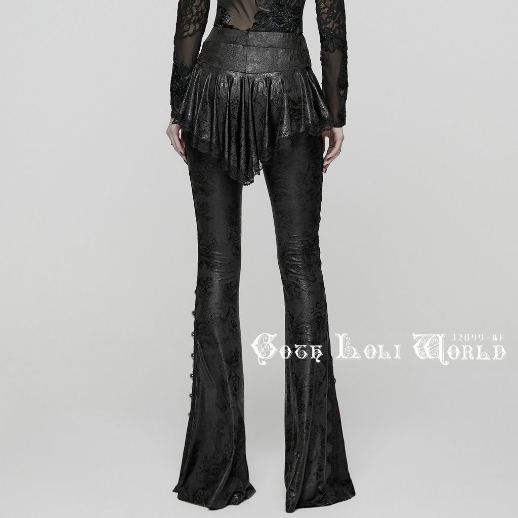 ゴスロリワールド WK-731XCF-BK ゴスロリ ファッション ミニスカート風 フ ロングパンツ ゴシック パンク ロック ビジュアル系 ヴィジュアル系 V系 モード系