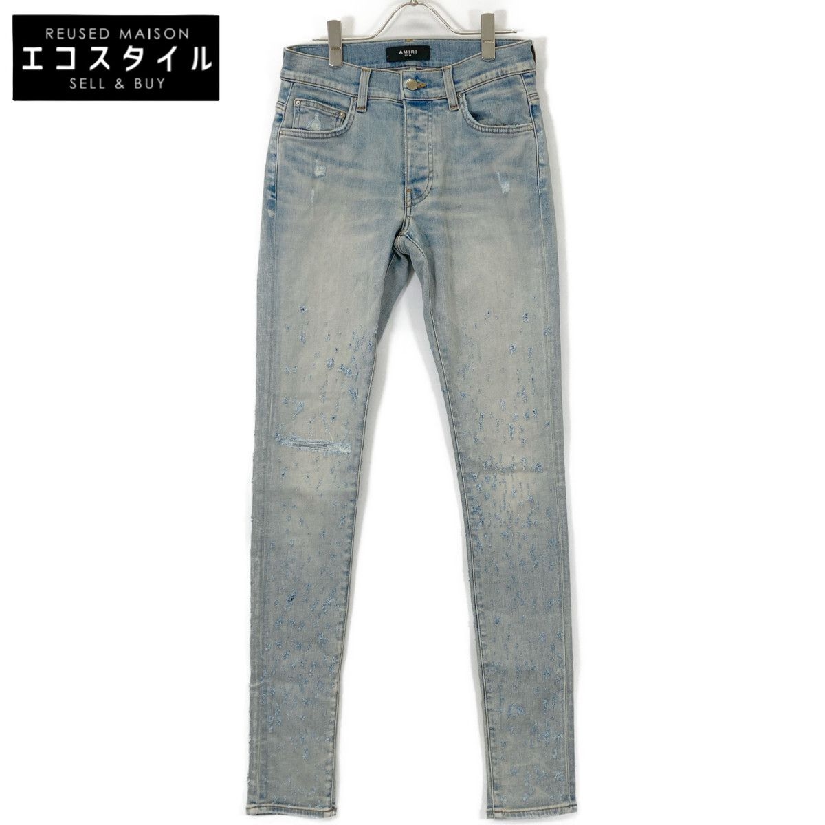 AMIRI アミリ クリスタルストーンダメージデニムパンツ ブルー AMIRI ダメージ ルーズフィット ジーンズ | ブルー | FARFETCH JP