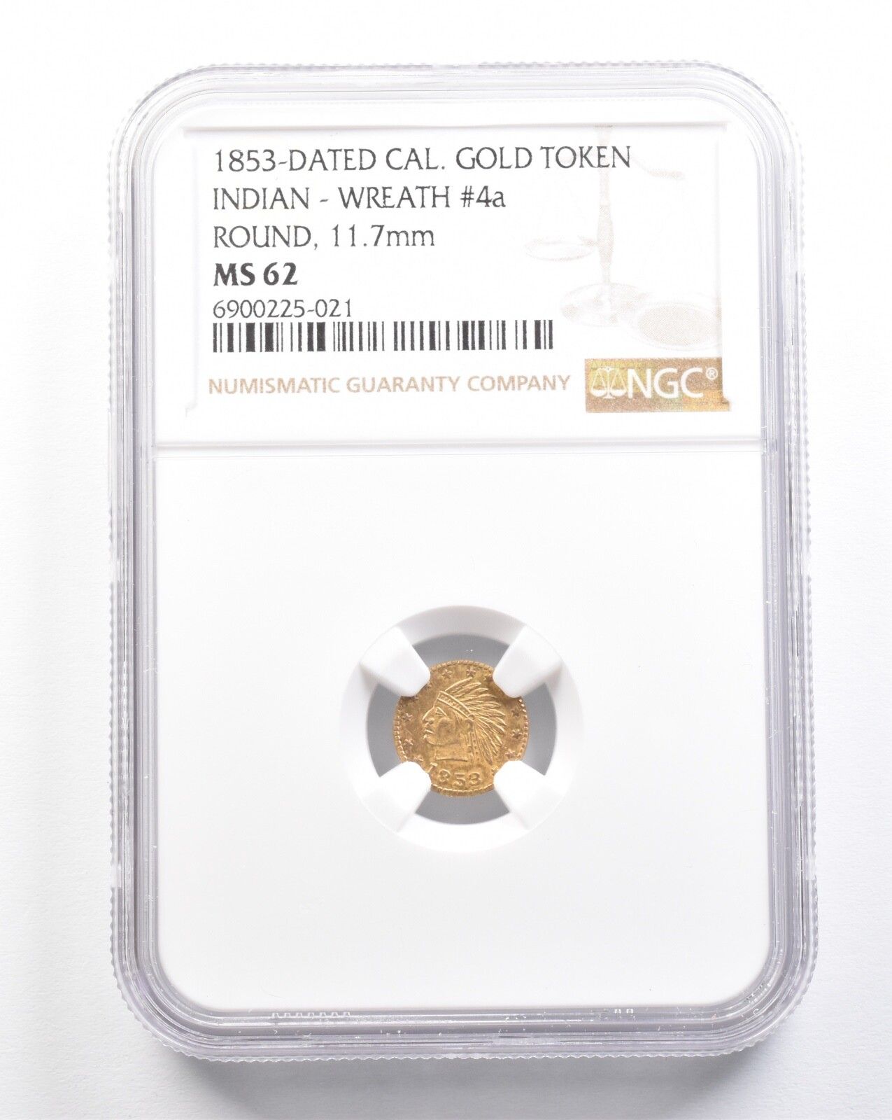 1853年製 カリニア金貨トークン インディアンリース 4a ラウンド 11.7mm MS62 NGC *4708