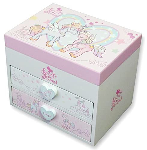 ユニコーン 木製 子供用 オルゴール付 アクセサリー ケース ジュエリー ボックス 女の子 鏡付き おもちゃ箱 ユニコーン