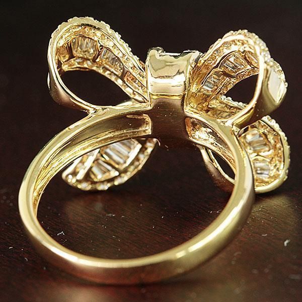 大人可愛い！ 1ct ダイヤモンド K18 yg リボン モチーフ リング 鑑別 大人可愛い！ 1ct ダイヤモンド K18 yg リボン モチーフ リング