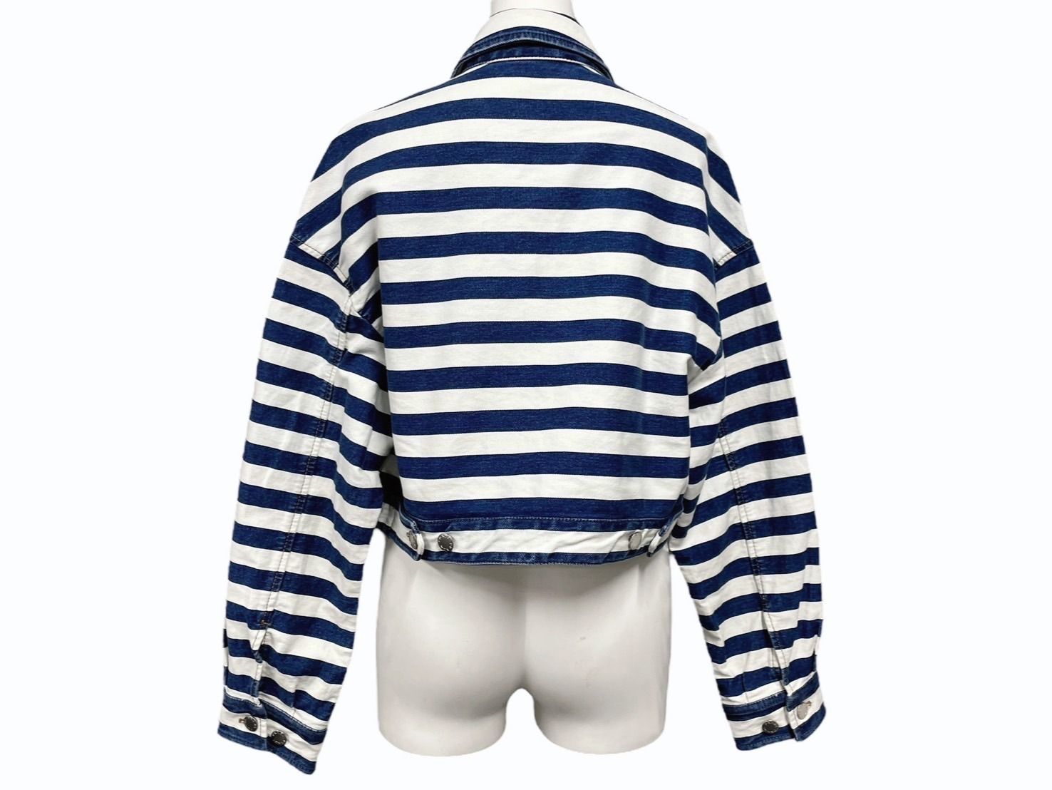 PRADA プラダ ロゴプレートボーダークロップドデニムジャケット GFB288 サイズ42 ホワイト ブルー 4b006947