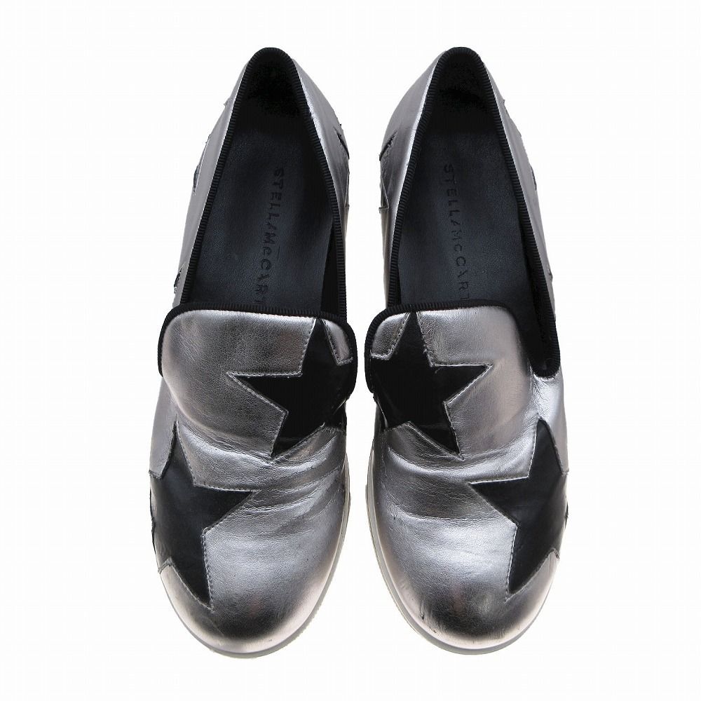 ステラ マッカートニー STELLA MCCARTNEY スター 厚底 スリッポン スニーカー シューズ 35 23.0 シルバー ブラック ur134