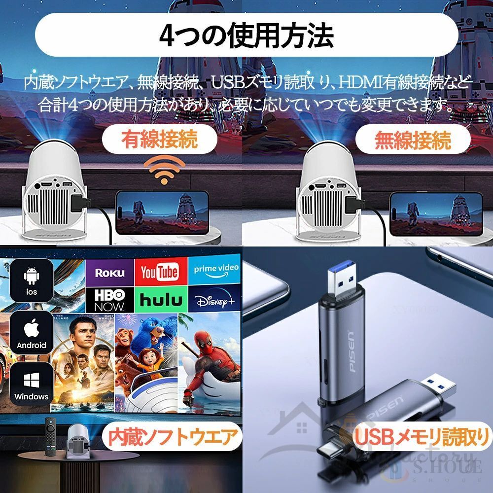 壁.天井投影可能 超小型&210°回転プロジェクター 小型 家庭用