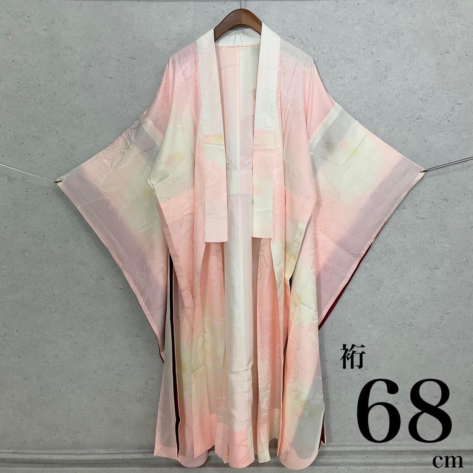 ◆kimono+one◆美品◆振袖長襦袢◆単衣◆袖無双◆居敷当て付き◆衣紋抜き付き◆正絹◆裄68肩丈126◆着物帯振袖袋帯礼装成人式結婚式振袖襦袢◆S1087