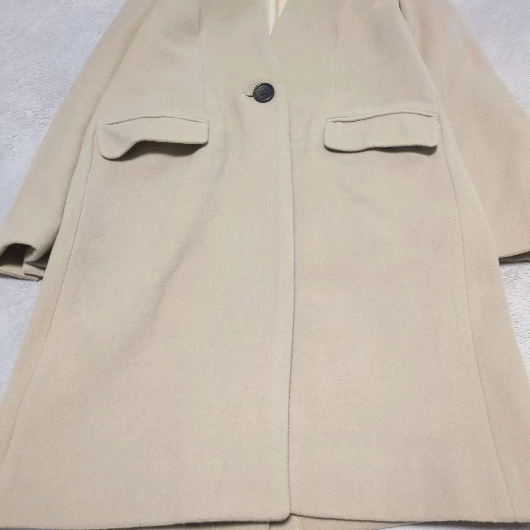 PLST グレージュ ノーカラーコート ロング丈 M