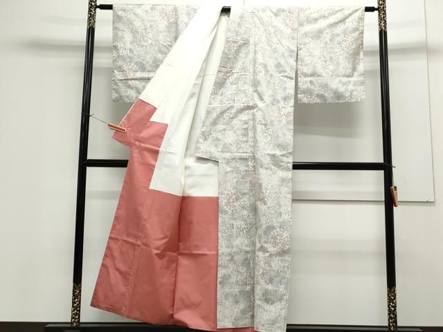 平和屋着物○本場大島紬 白大島 9マルキ 吉祥草花文 正絹 逸品