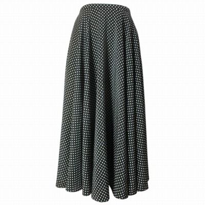 美品★インゲホルグ★プリント柄が素敵なスカート インゲボルグ INGEBORG ドット柄 ロングスカート フレア 水玉 黒