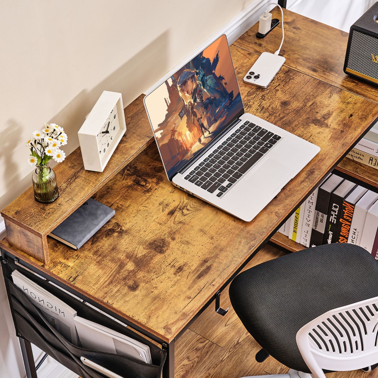 パソコンデスク 幅130×奥行55×高さ76cm 棚付デスク A4対応 オフィス