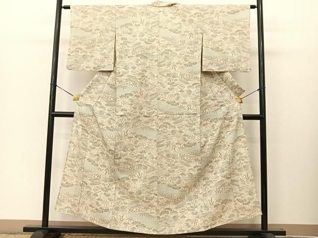 平和屋着物▽本塩沢 単衣 間道 正絹 逸品 BAAT9058yc