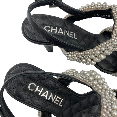 CHANEL シャネル パールサンダル 35ハーフ ブラック ヒール G33856 