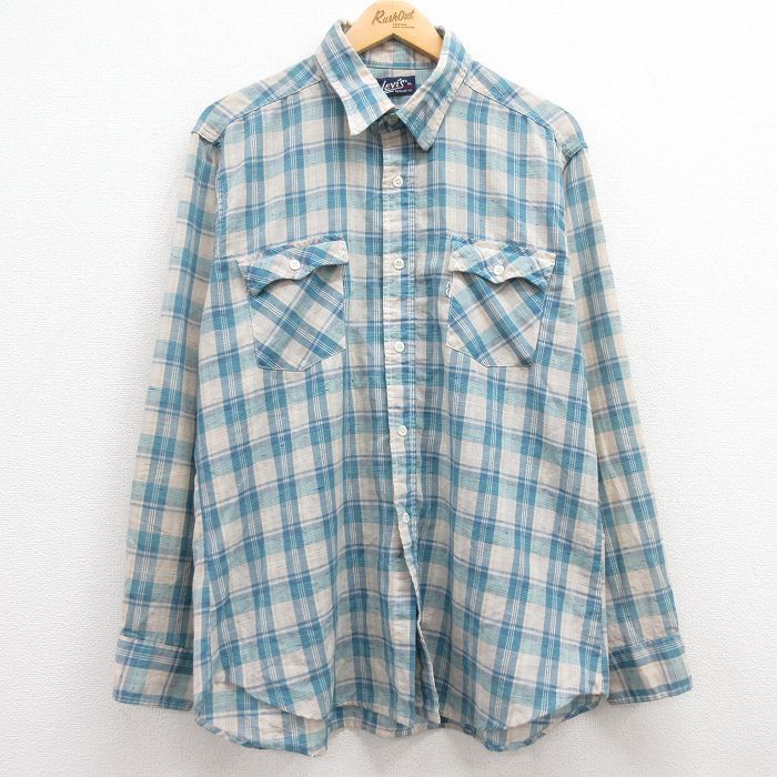 XL/古着 リーバイス Levis 長袖 ブランド シャツ 80s 薄紺他 ネイビー チェック 24jun05 中古 メンズ トップス