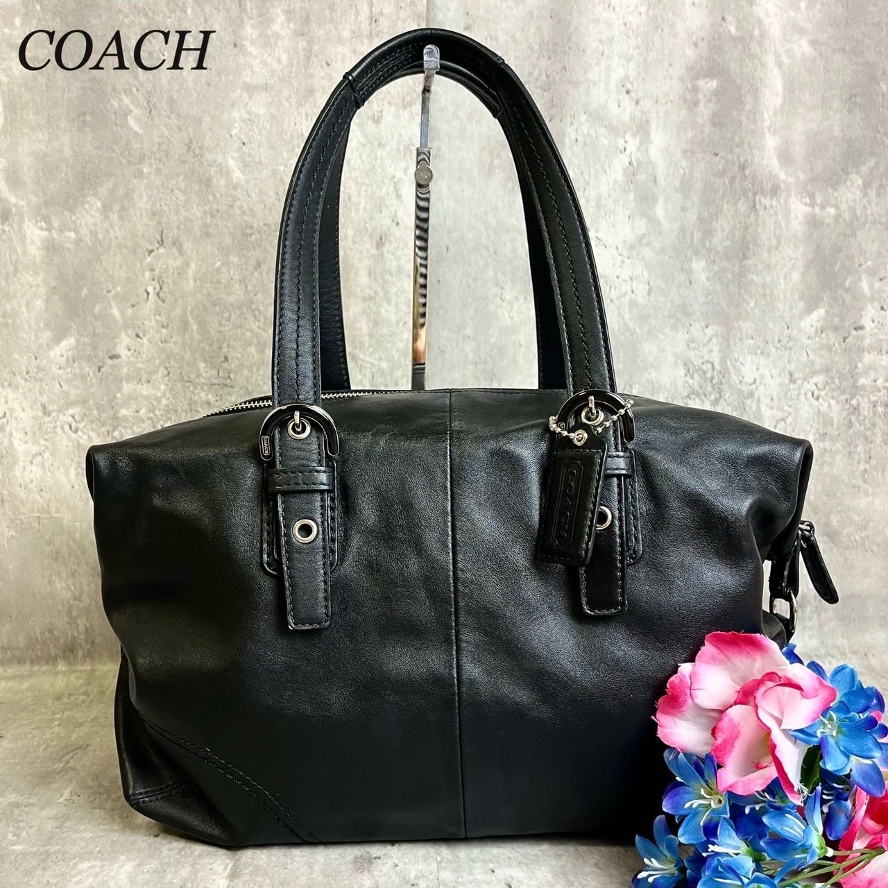 ✨極美品✨COACH コーチ ミニボストンバッグ ハンドバッグ トートバッグ バックル シルバー金具 A4収納 チャーム ロゴ型押し カーフレザー  レディース ブラック 黒色 - メルカリ