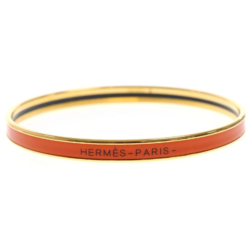 HERMES エルメス エマイユPM 七宝焼き ロゴ バングル ゴールド|オレンジ