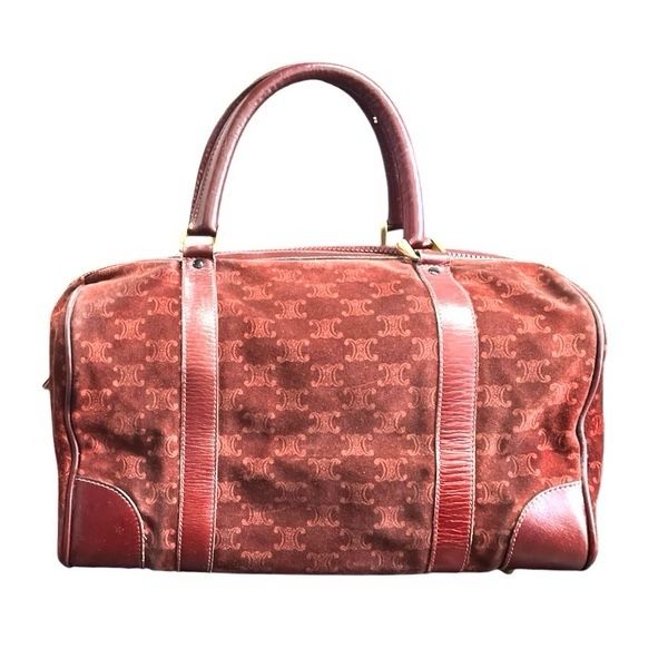 セリーヌ CELINE ミニボストンバッグ レザー×PVC ブラウン マカダム柄 M12 ハンドバッグ  CELINE◇ボストンバッグ⁄レザー⁄ベージュ⁄M15⁄セリーヌ⁄⁄ セリーヌ