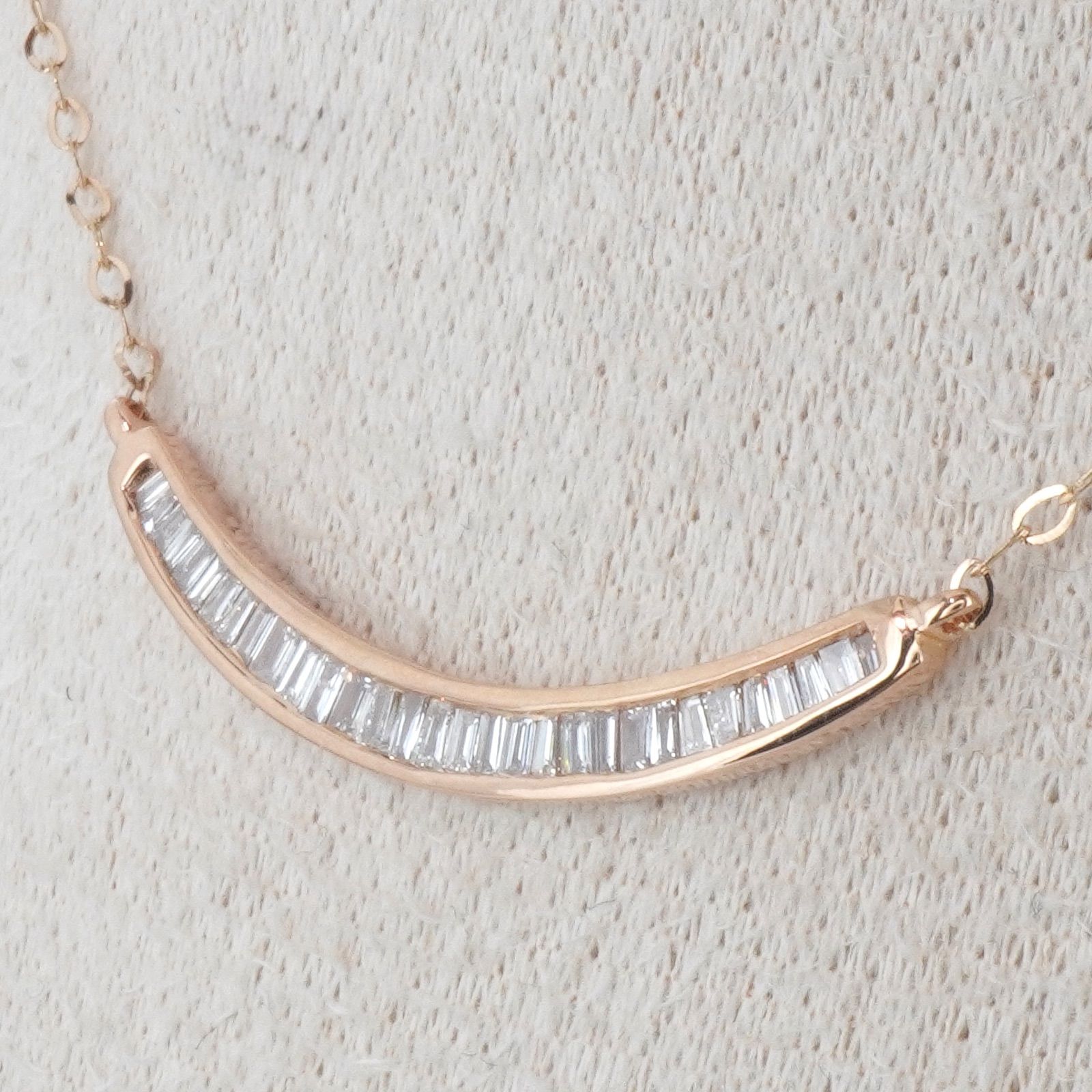 ダイヤモンド ネックレス テーパー バゲット ダイヤ K18 ピンクゴールド