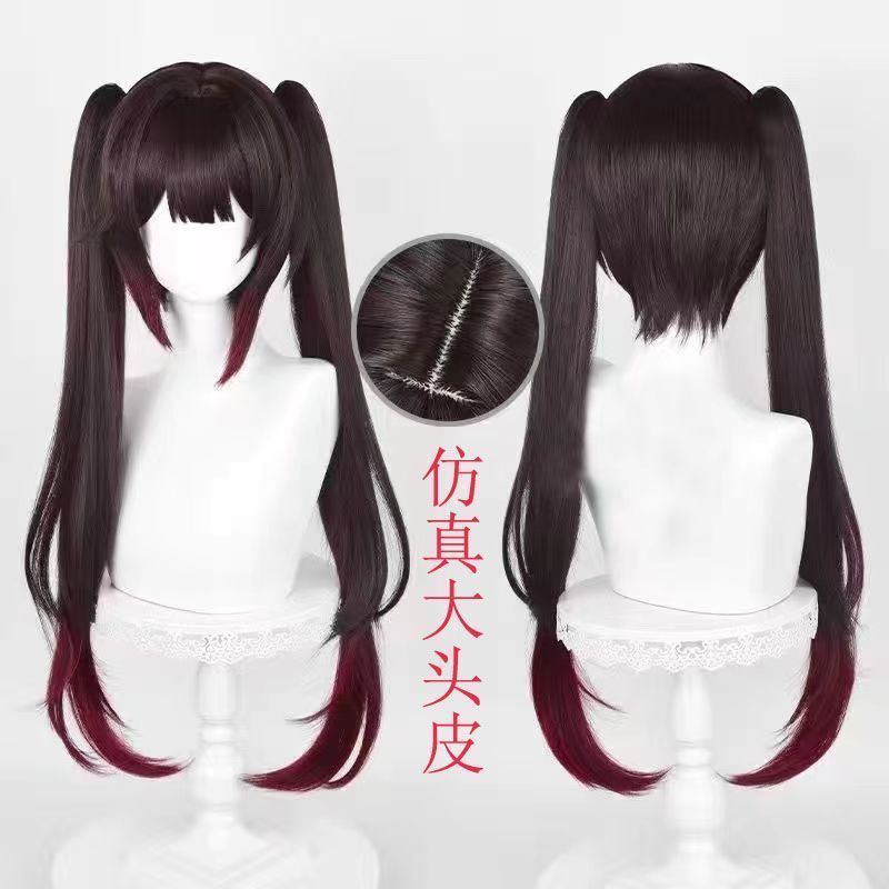 崩壊 スターレイル コスプレウィッグ 花火 ツインテール 虎口クリップ付き グラデーションブラック×レッド