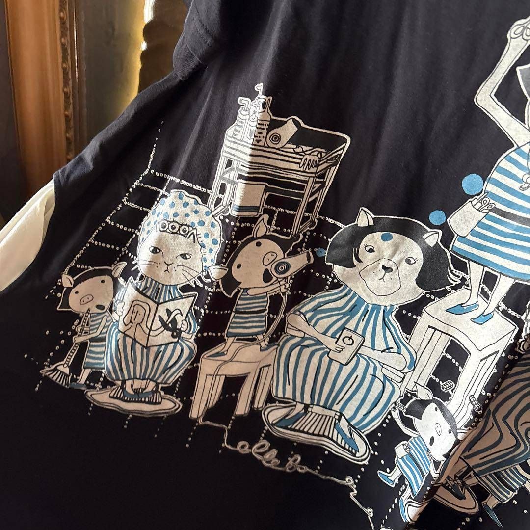  アルベロベロ OLLEBOREBLA 刺繍 美容師 豚ちゃん シャツ 黒 お呼ばれ デート オフィスカジュアル 食事会 半袖 シャツ ブラウス