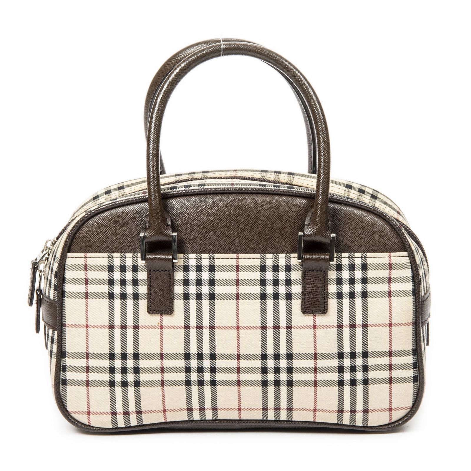 バーバリーミニボストンベージュ ダークブラウンノバチェックキャンバスA