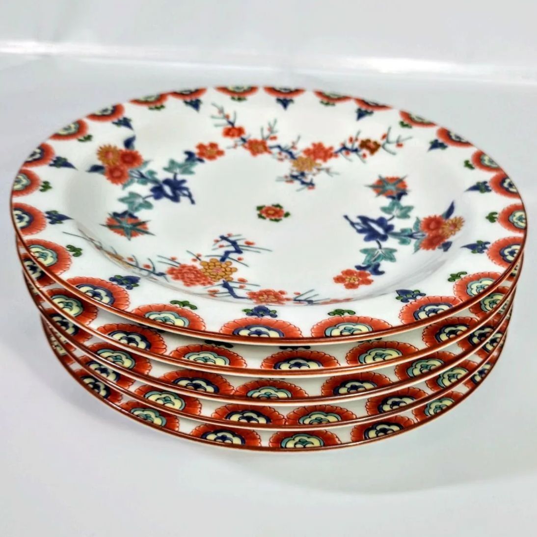 其泉　銘々皿　色絵梅菊文　和皿　6寸皿　銘々皿　5枚　賞美堂本店　其泉窯 其泉 銘々皿 色絵梅菊文 和皿 6寸皿 銘々皿 5