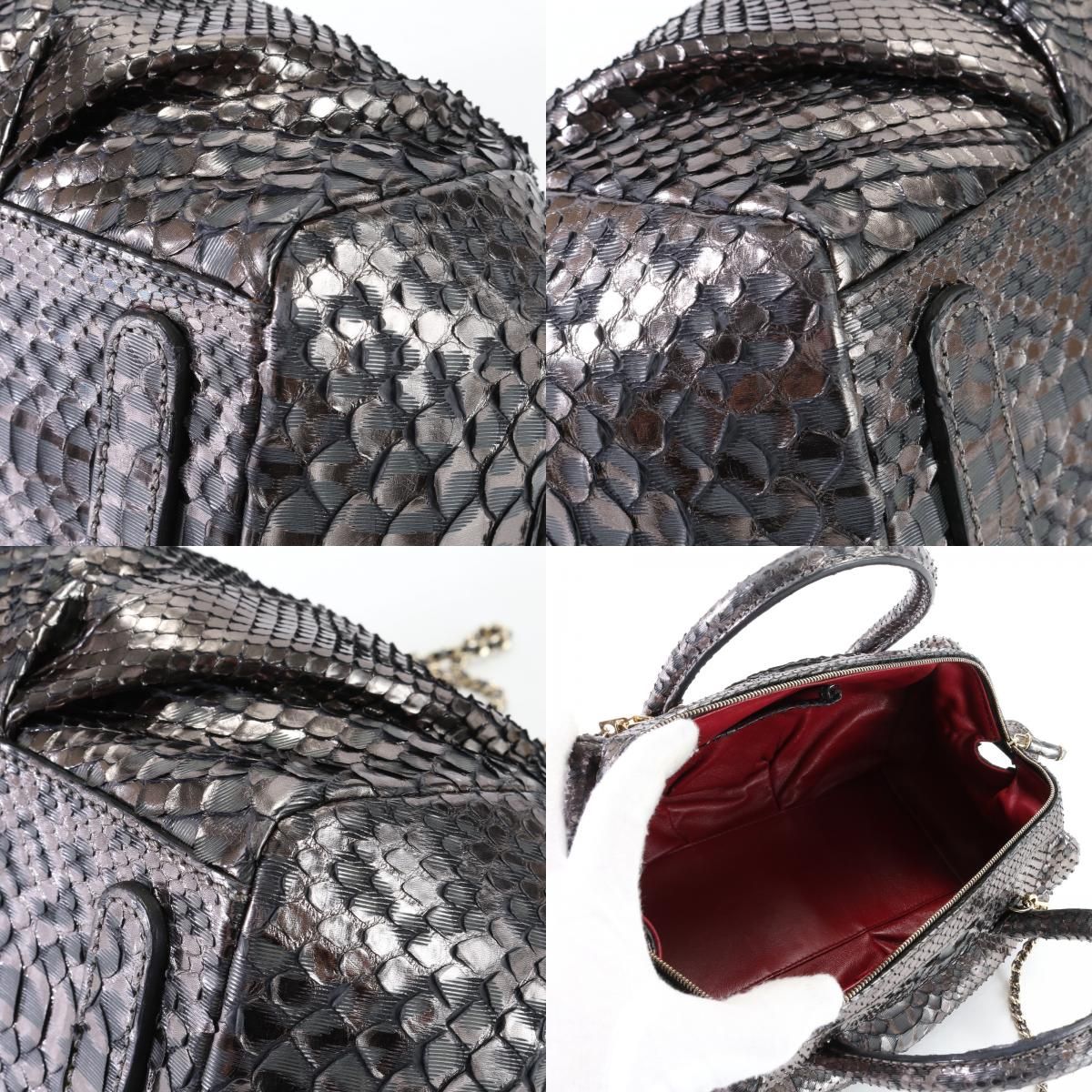 美品 ZAGLIANI ザリアーニ メタリック グレー パイソン レザー 2WAY 