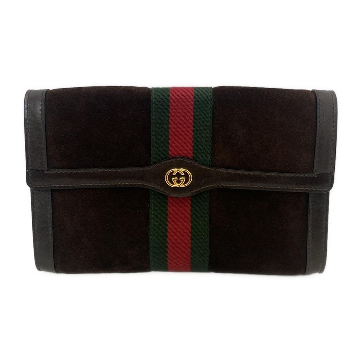 GUCCI PARFUMS グッチパフューム クラッチバッグ - ダークブラウン×ダークグリーン×レッド レザー