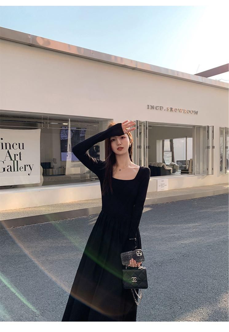 スクエアネックロングワンピ