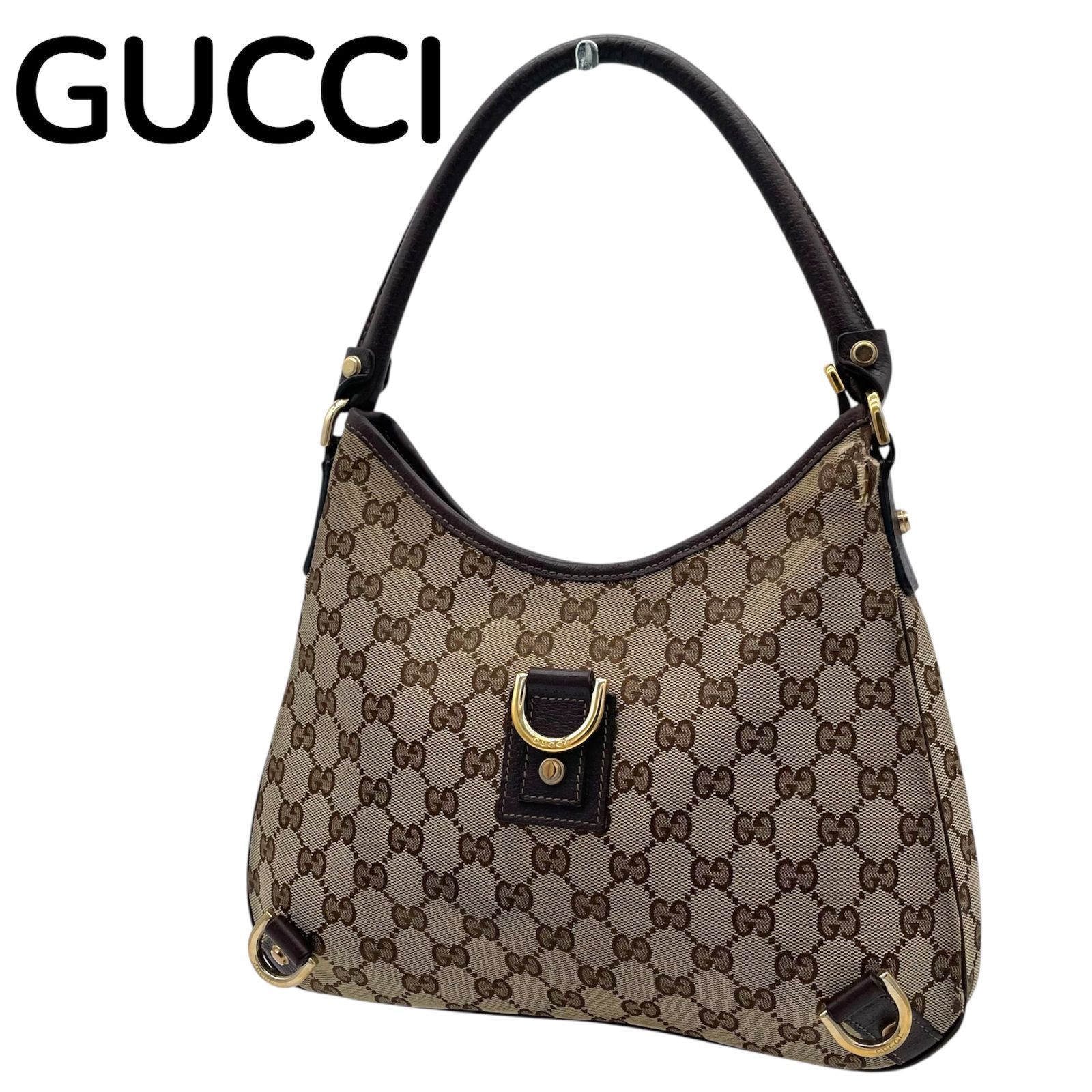 グッチワンショルダーバッグGG キャンバスアビーラインレザー金ロゴ