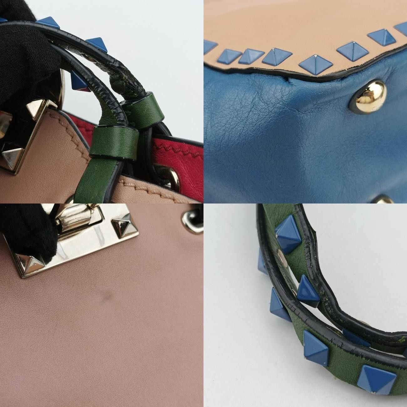 ヴァレンティノValentinoロックスタッズベージュ×ピンク×ブルー×グリーンレザーBL-K861VBJ2