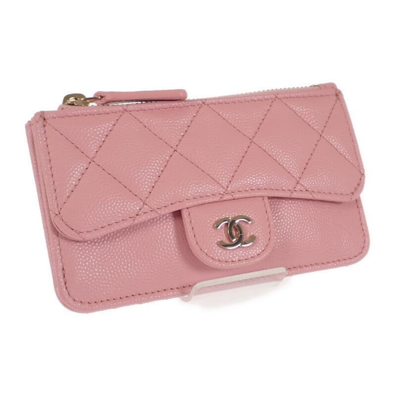 CHANEL マトラッセ フラップジップ コインケース カードケース キャビアスキン ピンク ゴールド金具