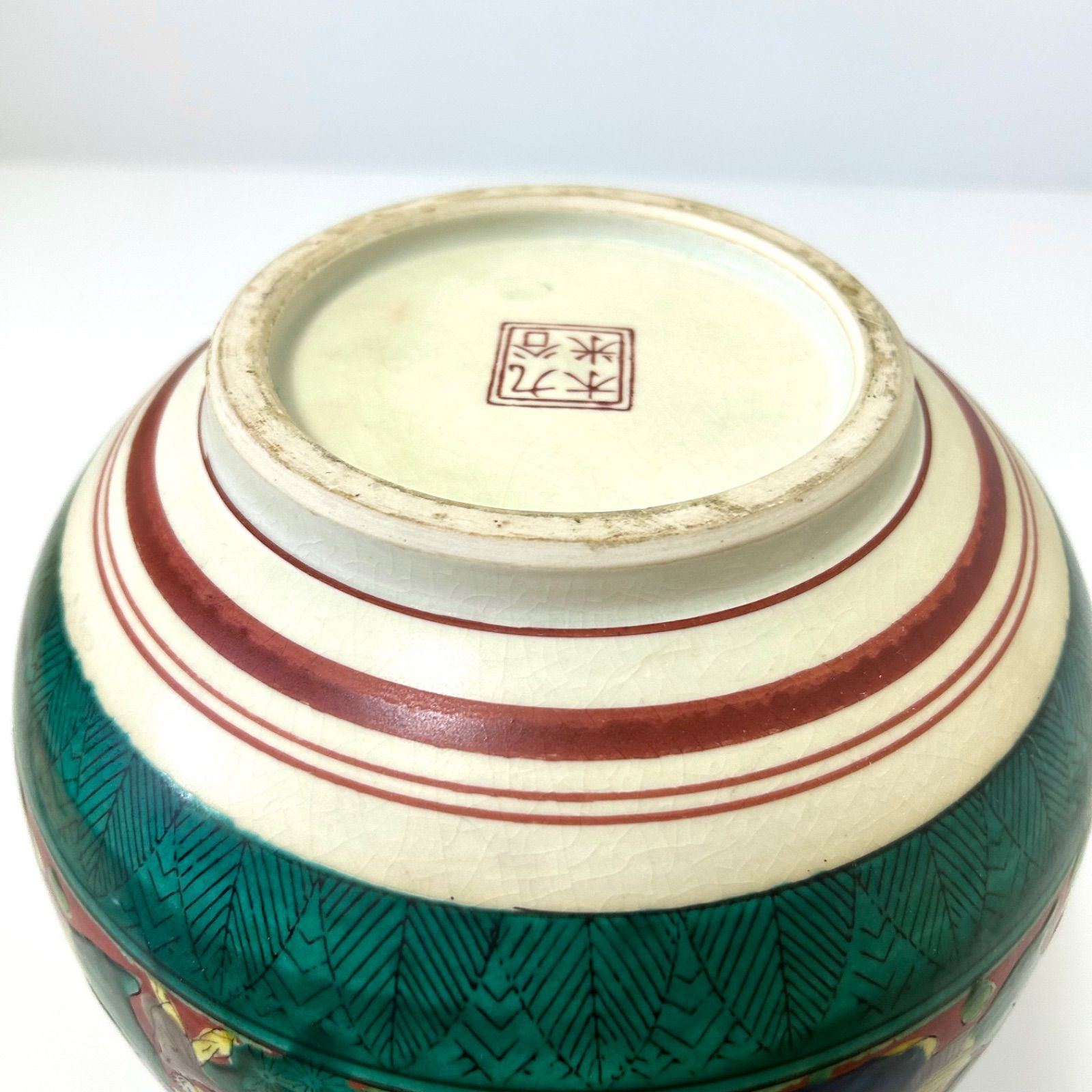 九谷焼 木米 花瓶 耳付き 骨董品 花生 花器 老人 色絵28cm 壺 九谷焼 木