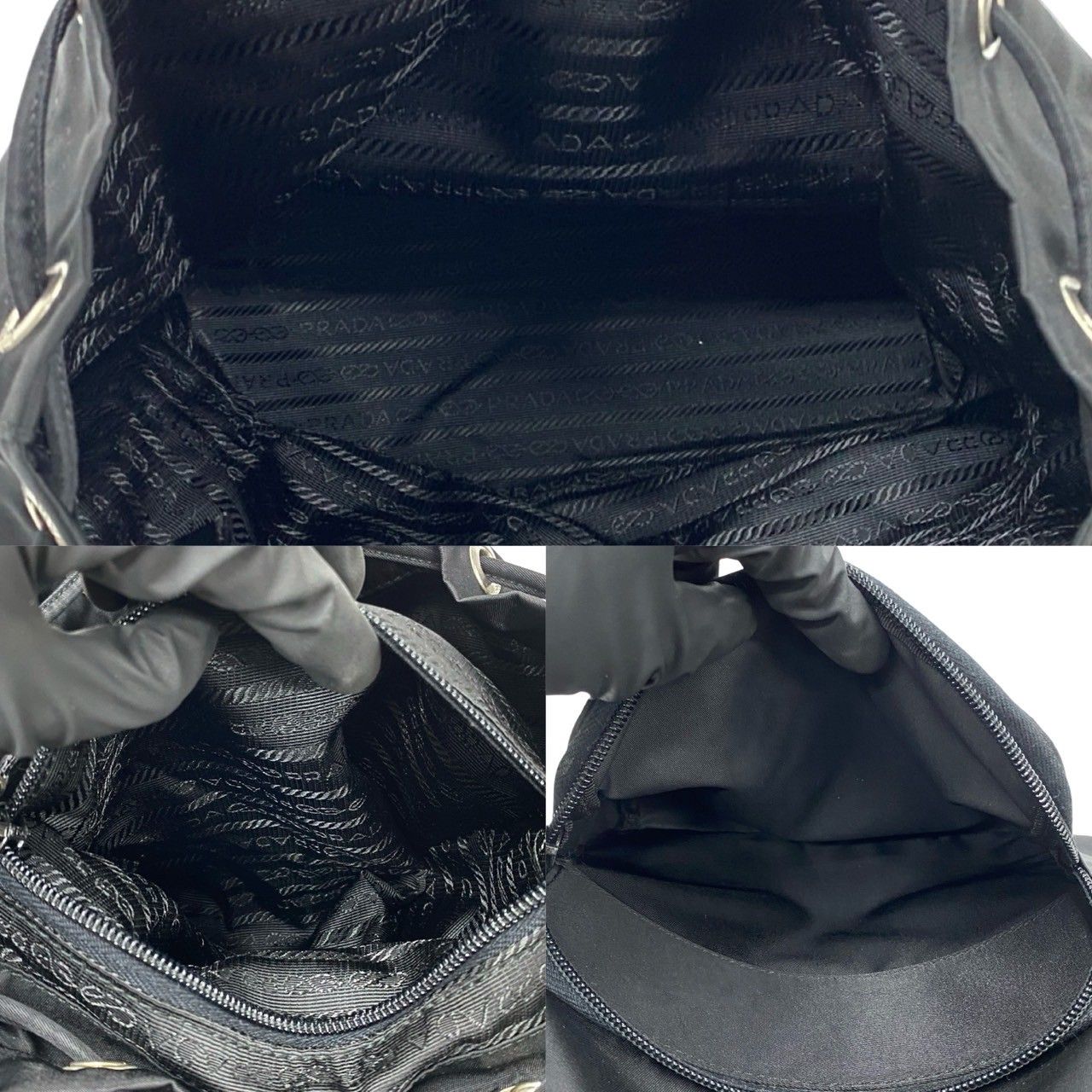 極 美品 PRADA プラダ 三角ロゴ 金具 ナイロン レザー リュック
