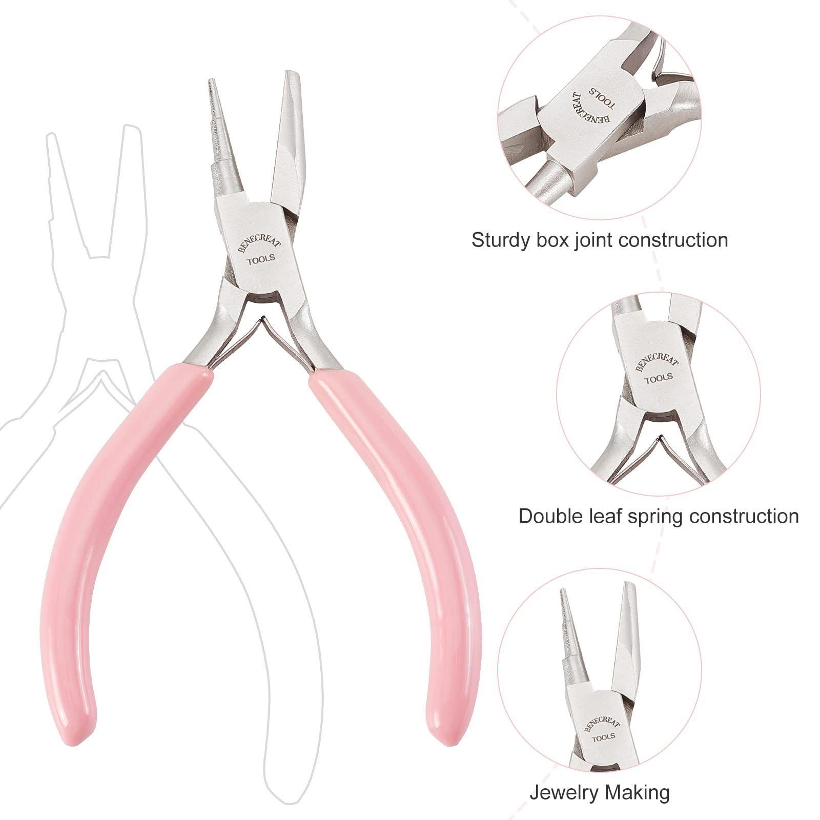 ペンチ プライヤー ワイヤーループ ワイヤー曲げツール 手芸ペンチ 手芸用工具 凹型＆丸型ノーズ アクセサリ用工具セット収納ケース付 手作り  アクセサリー ビーズ ジュエリーペンチ 製作 クラフト ハンドメイド BENECREAT DIY 道具 ピンク - メルカリ