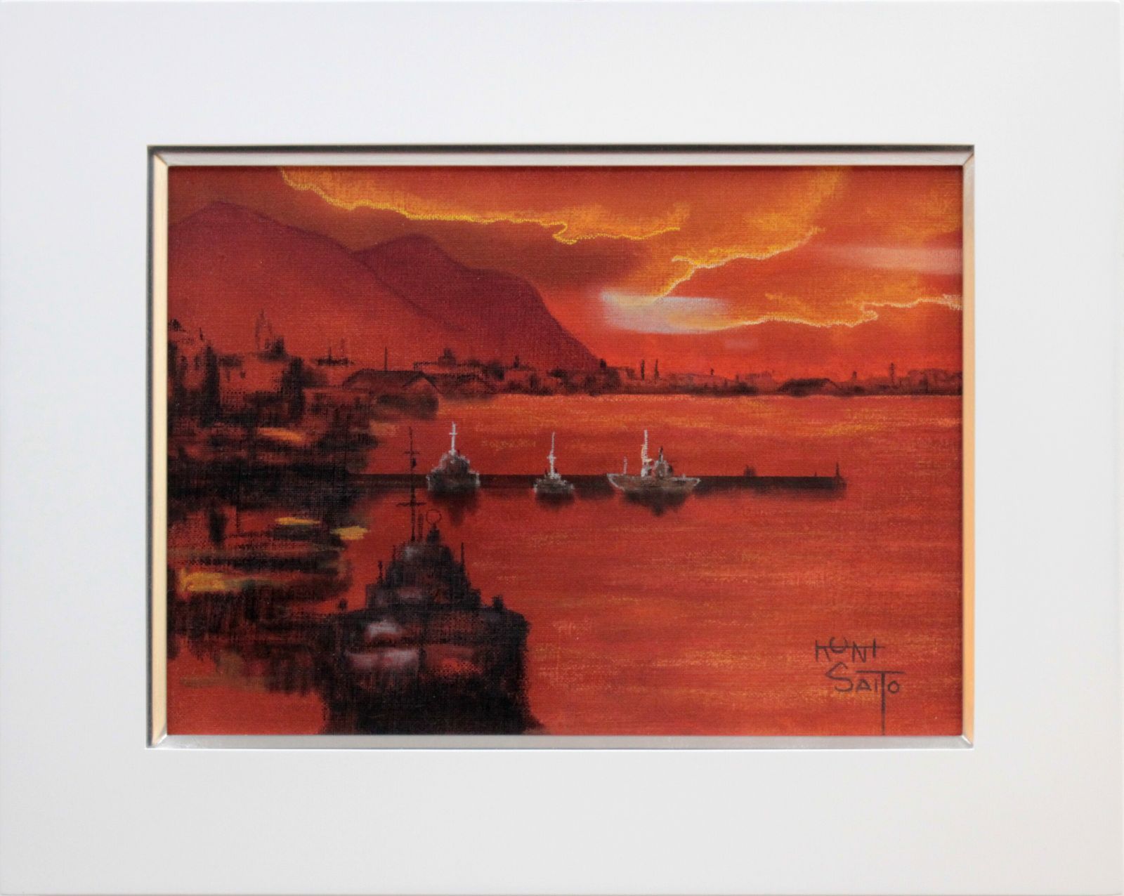 斉藤邦彦 パステル画『夕焼けの港』【真作保証】 絵画 斉藤邦彦 パステル画『夕焼けの港』 絵画 - 北海道画廊（斉藤