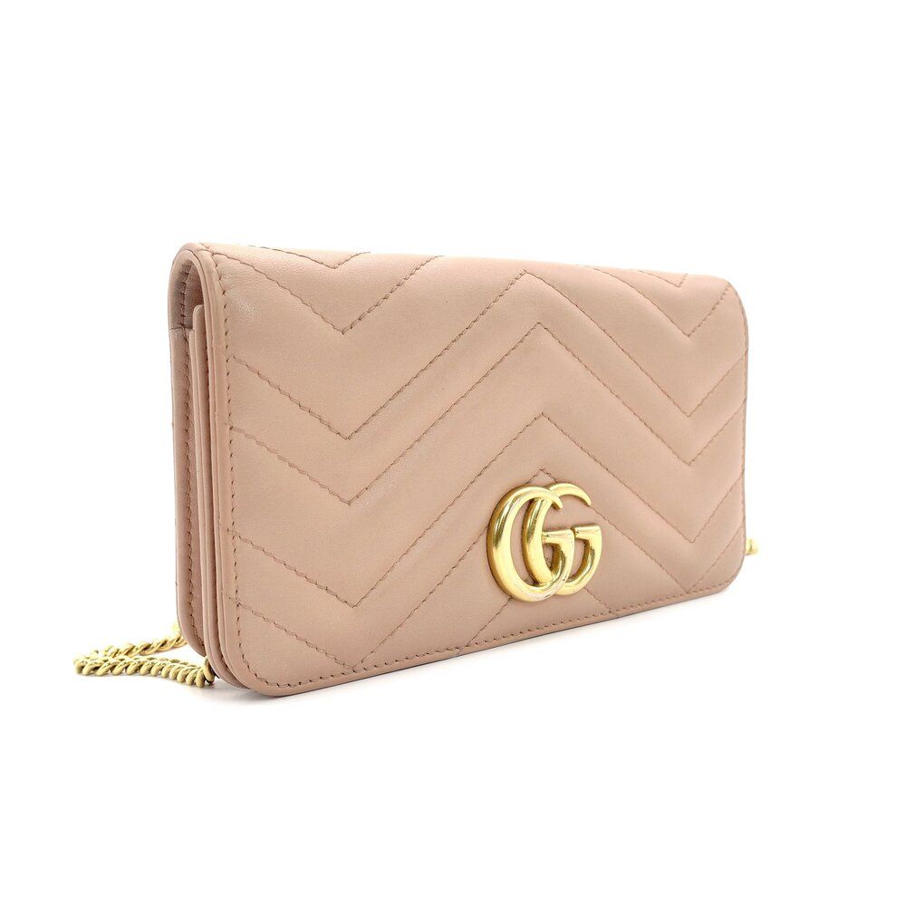 グッチ GUCCI GGマーモント レザー チェーン ショルダーバッグ ピンク ベージュ GGロゴ 488426 クロスボディ 7-9-652