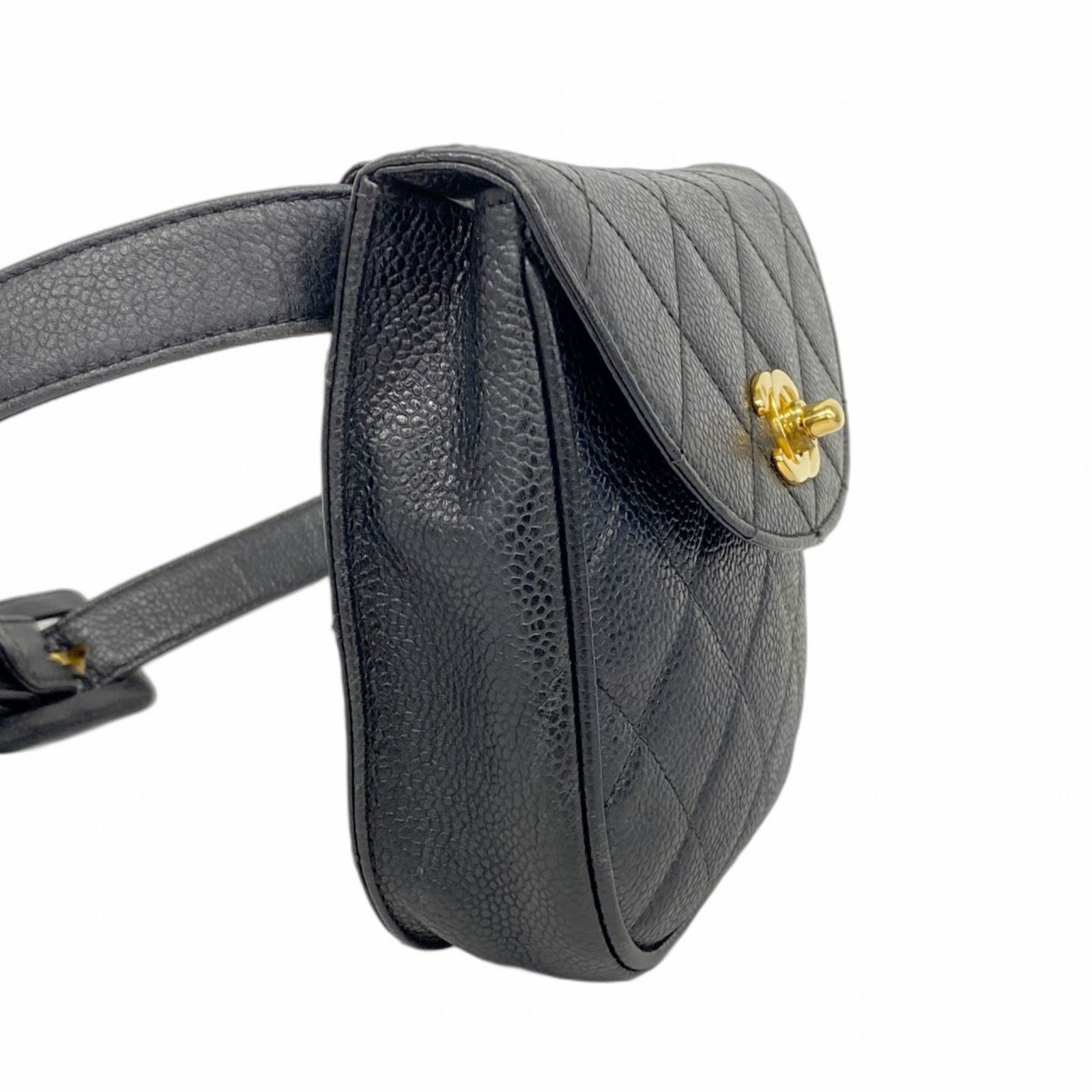 シャネル Chanel シャネル ウエストバッグ マトラッセ キャビアスキン ブラック レディース