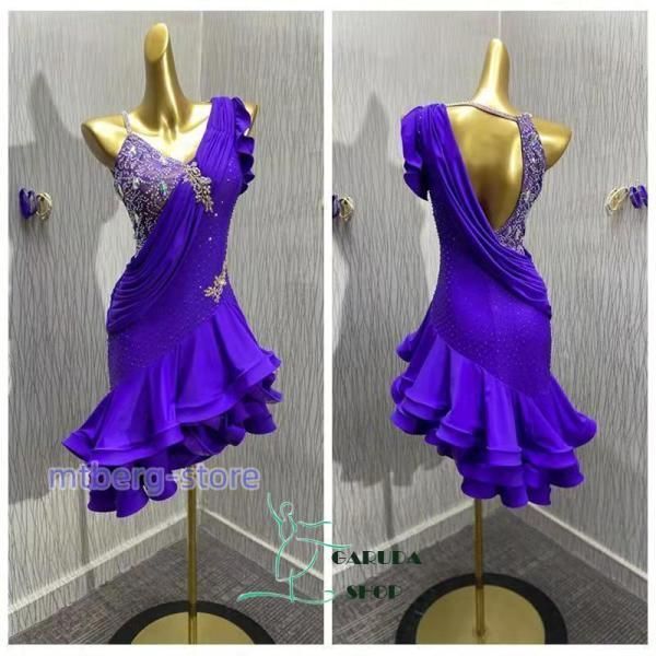 ストーンがびっしりホワイトビーズ装飾ラテンダンスドレス